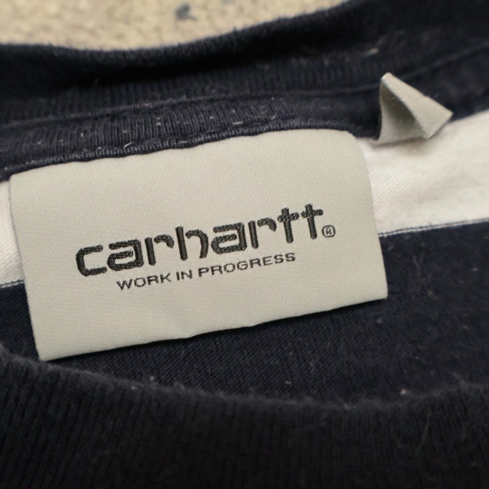 Carhartt Work In Progress L/S Barkley Pocket T-Shirt Cotton Navy White Striped S - Picture 3 of 7